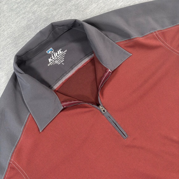 Kuhl Other - Kuhl Mens Quarter Zip Short Sleeve Shirt Burgundy Grey CoffeeSyc Hiking Large